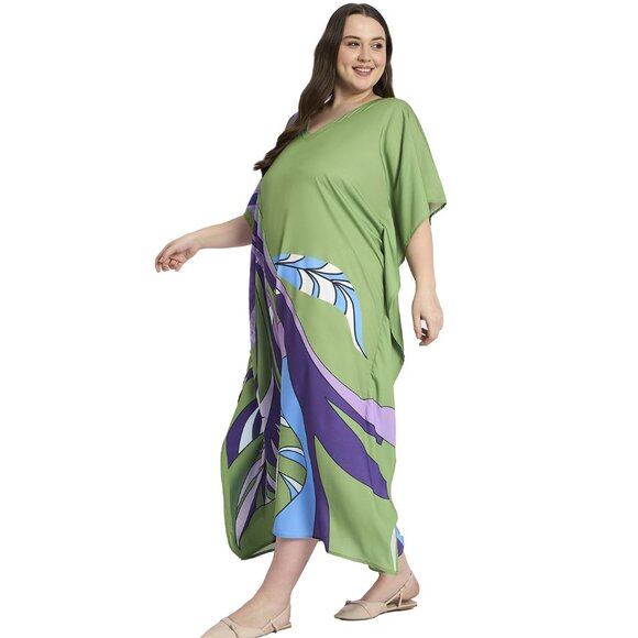 Gypsie Blu Women Leaf Printed Plus Size Kaftan Dress Evening Maxi for Party Wear - Picture 5 of 8
